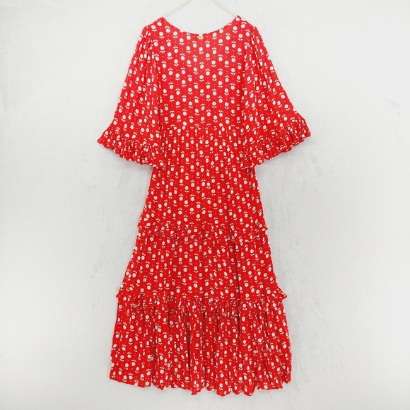 New Billabong Time After Time Red Floral Flutter Sleeve Ruffle Maxi Dress P6575 - Picture 6 of 10